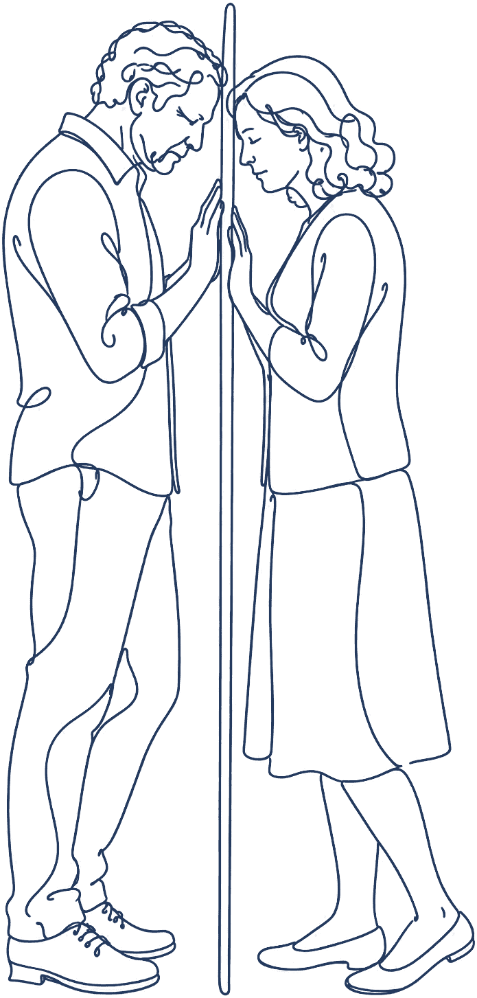 Couple with wall between line art